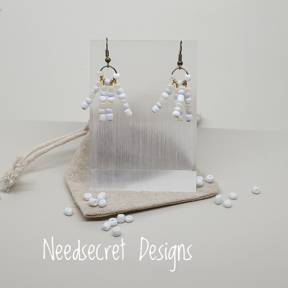 Hippie Style White Beaded Drop Earrings